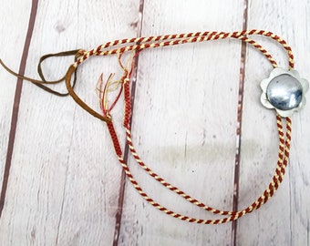 vintage bolo tie necklace | silver with red and white stripe