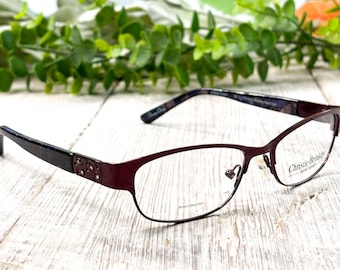 Christie Brinkley Cat-Eye Eyeglasses: Burgundy Red with Purple Marble Frames, 53[]16-135