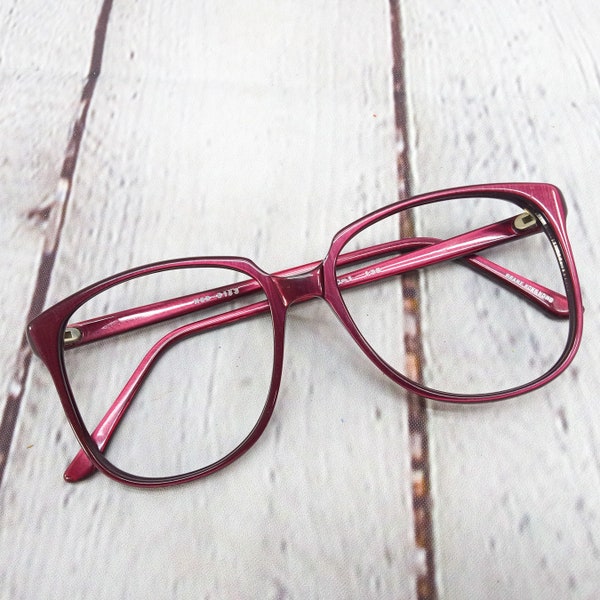 1980s large square eyeglasses cranberry red pearl vintage eye glasses women men eyeglass frames NOS