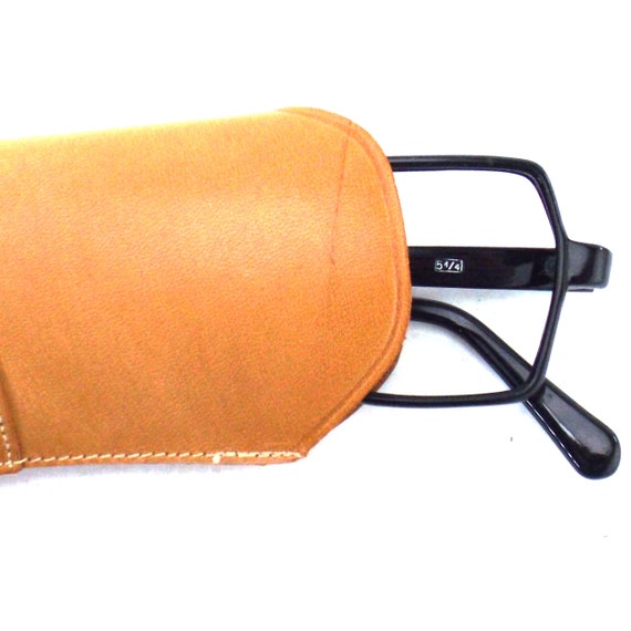 vintage camel brown leather eyeglass case vintage… - image 2