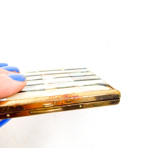 Vintage metal selling cigarette case mother of pearl with gold