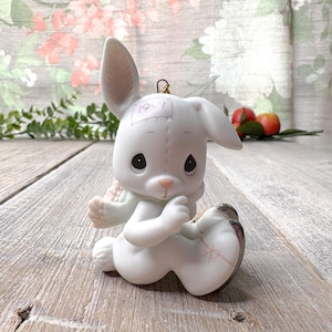 1991 bisque porcelain precious moments christmas ornament snow bunny falls for you like I do special issue original box collectible decor