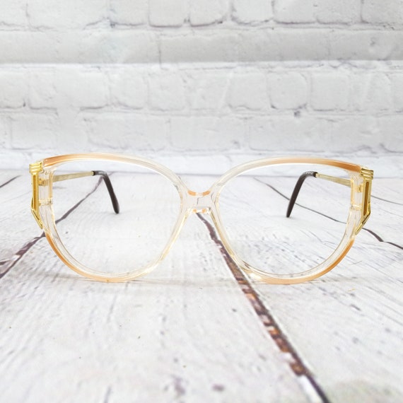 1980s large round eyeglasses clear beige gold vin… - image 2