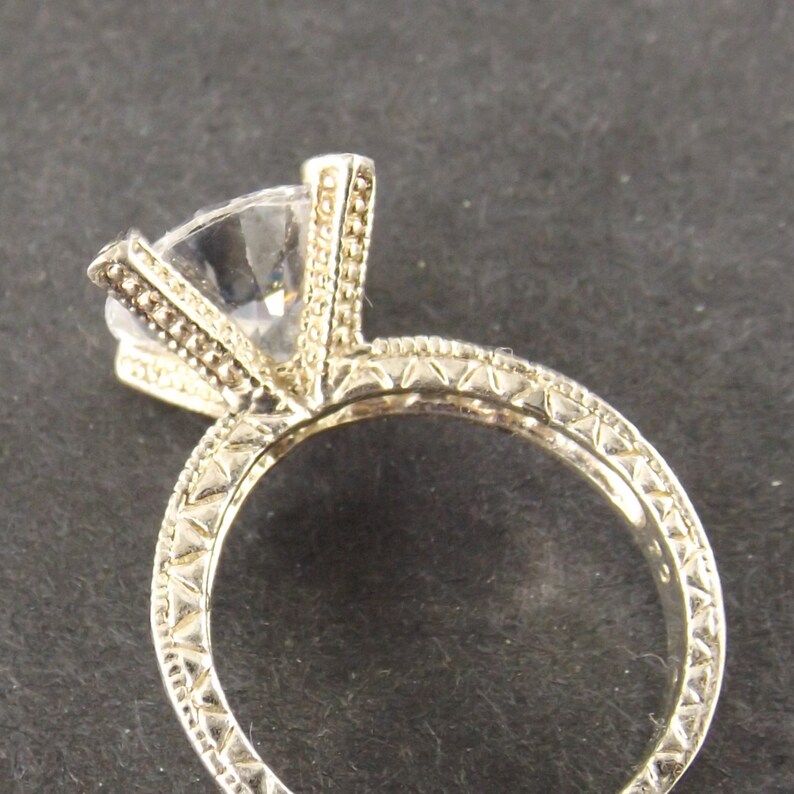 cocktail ring cubic zirconia statement ring sterling silver womens size 6.75 vintage 90s 2000s