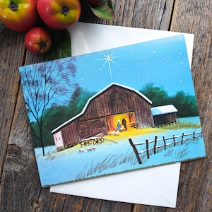 fattoria fienile cartolina di natale scena di campagna inverno neve paesaggio scena staccionata di legno studi di artisti famosi cancelleria vintage nos lui/lei