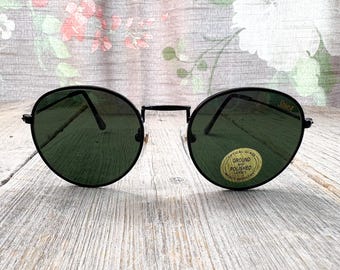 90s Square Sunglasses: Dark Glass Lenses, Metal Frame