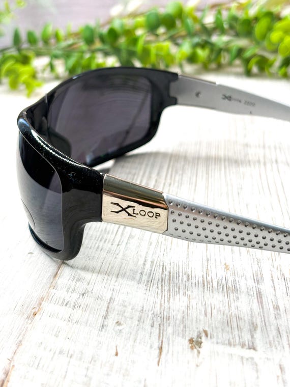 Oversized Black/Silver Wrap-Around Sunglasses: Dark Lenses View 4