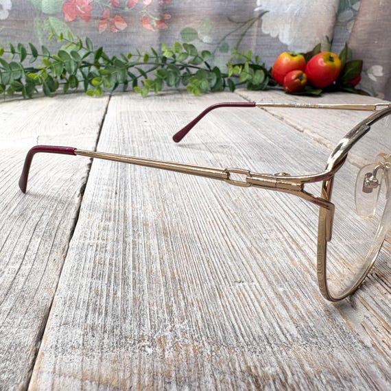 Oversized Round Eyeglass Frames: Light Gold & Red… - image 2