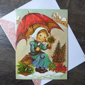 bambina biglietto di auguri di natale artisti famosi biglietto di auguri ombrello neve albero di natale fiori cancelleria vintage nos figlia/sorella/amica
