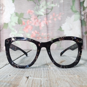 Oversized Round Floral Eyewear Frames: Costume Rave Glasses (No Lenses)