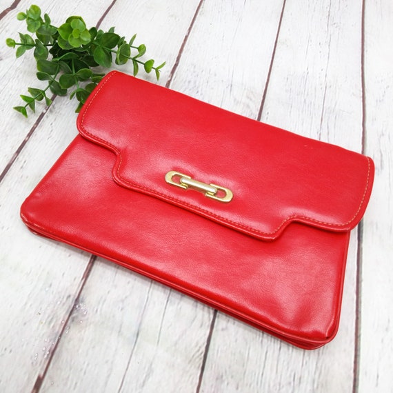 80s vintage red faux leather purse, shoulder bag … - image 7