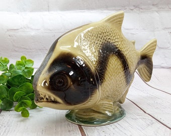 vintage brazil pottery piranha fish