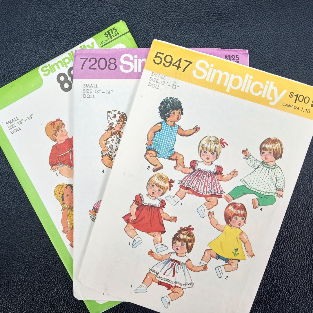 70s Vintage Doll Clothes Sewing Pattern Simplicity 5947, 7208, 5947, 12 ...