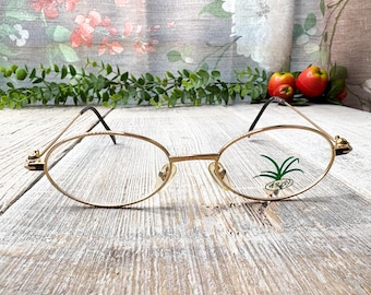 Vintage Gold Oval Eyeglasses Frames: 1990s Metal Fashion Eyewear