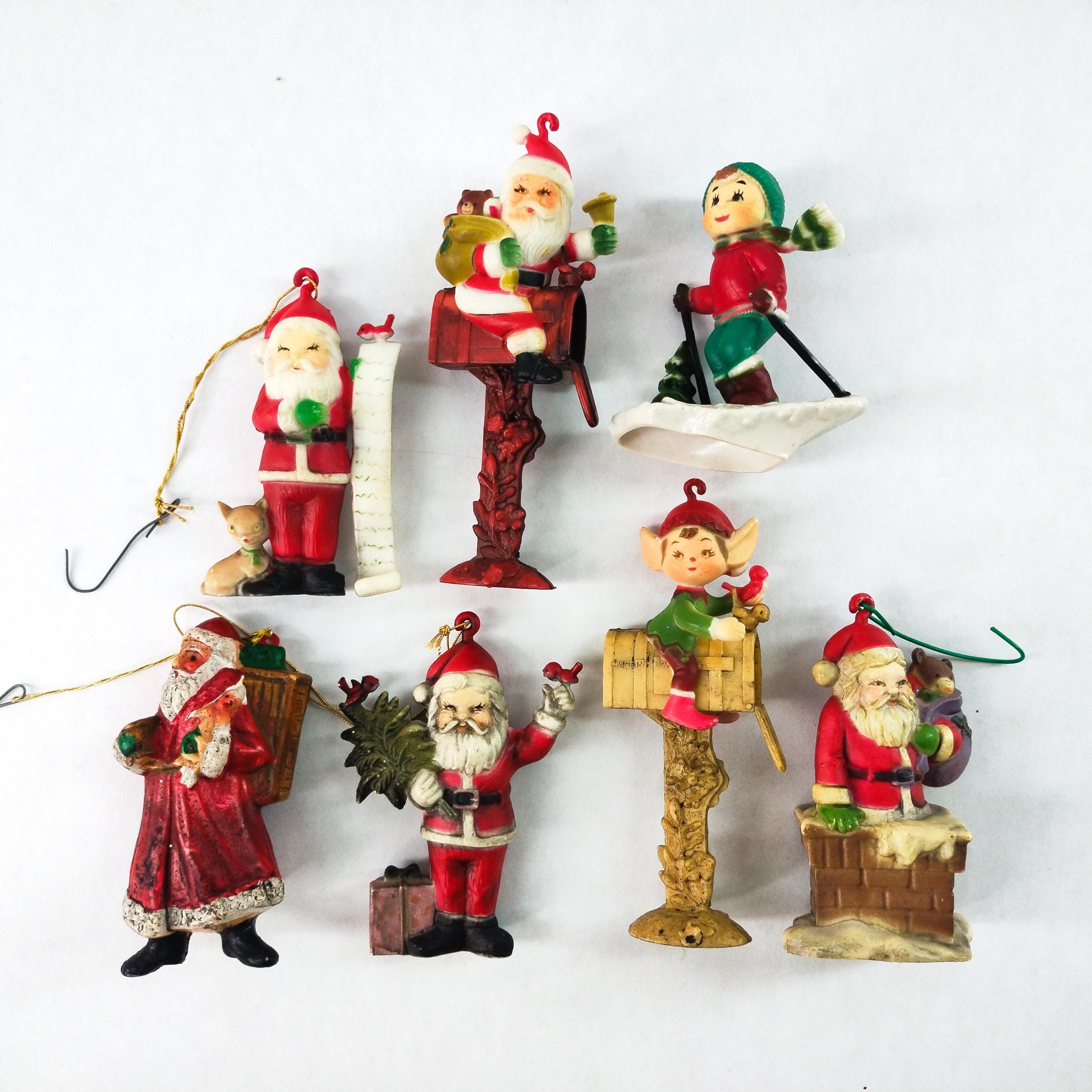 Vintage Santa Claus Christmas Ornament Collection 7pc Set, Santa