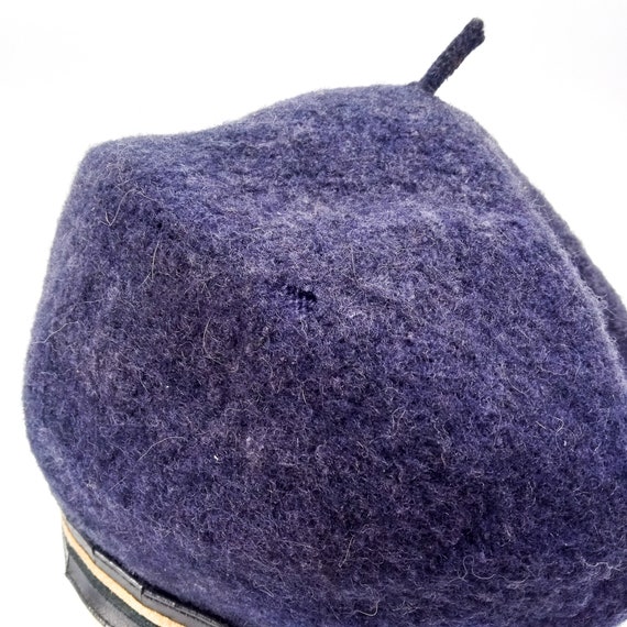 vintage wool beret hat blue cap - image 7