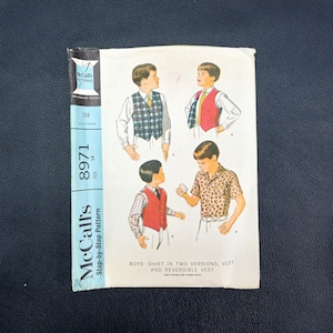 60s vintage sewing pattern McCalls 8971 boys shirt and vest size 14