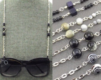 silver eyeglass chain beaded | women's sunglasses holder | necklace for glasses | face mask lanyard | beads black white neutral