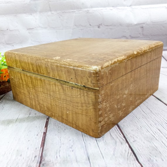 vintage large wood jewelry box with hinged lid an… - image 5