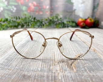 Vintage Gold Tortoiseshell Round Eyeglass Frames - 1990s Deadstock