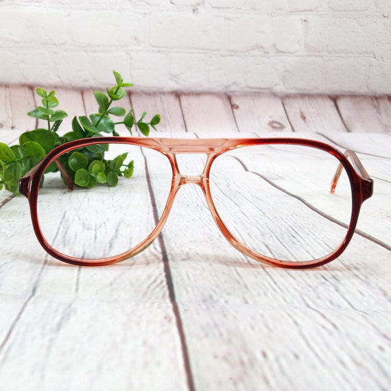 1980s large round eyeglasses wide set clear brown… - image 1