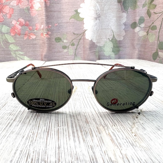 Round Eyeglass Frames: Matte Gunmetal & Brown Tor… - image 1