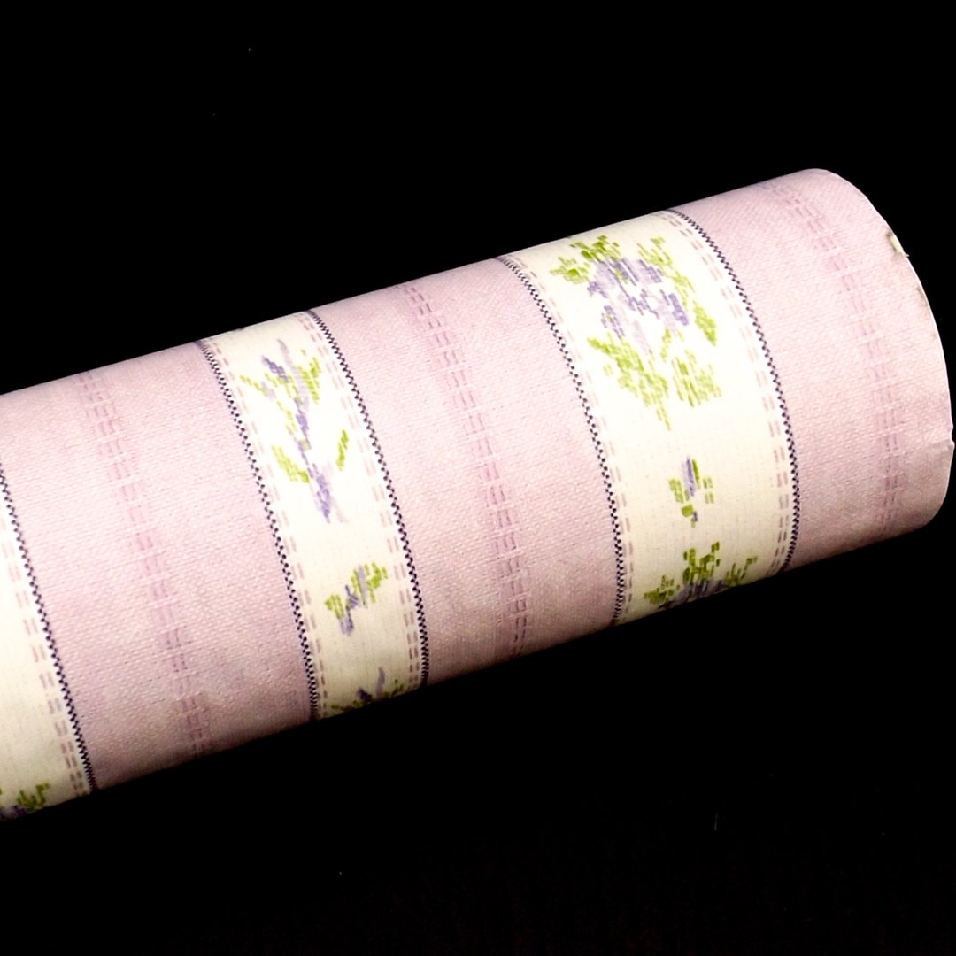 Vintage Wallpaper Roll Floral Wallpaper Roll Purple Striped Wallpaper Etsy