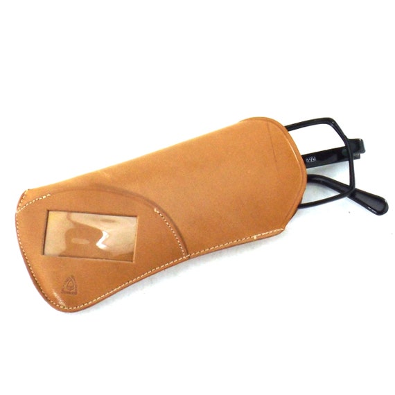 vintage camel brown leather eyeglass case vintage… - image 1