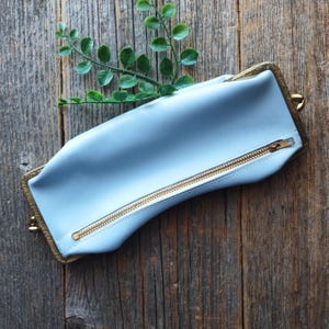 double ended eyewear case light blue pleather kiss-lock snap closure eyeglasses eyeglass sunglasses sunglass accessories accessory women nos