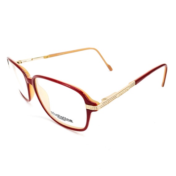 1980s large square eyeglasses maroon gold vintage… - image 2