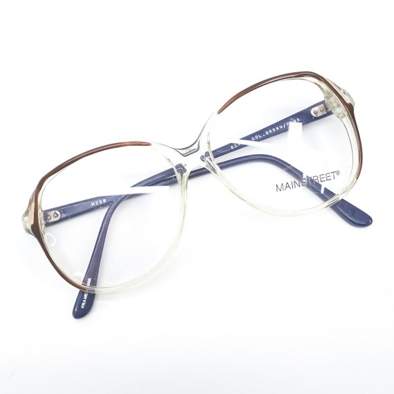 1980s large round eyeglasses clear brown blue vin… - image 1