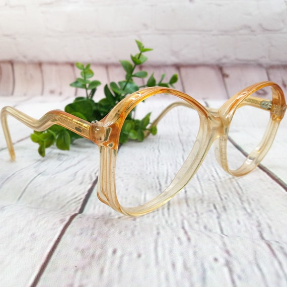 1980s large round eyeglasses tan/clear vintage NOS