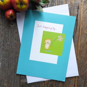 Solo para decir hola, tarjeta de felicitación, osito de peluche sosteniendo una flor rosa, tarjeta de felicitación estadounidense, él/ella/hombre/mujer/amigo/compañero de trabajo, lindo/amor/cariñoso