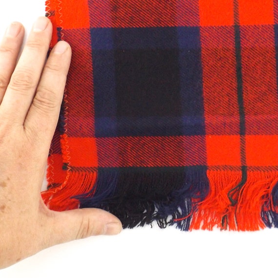 1970's vintage plaid flannel scarf red and blue t… - image 3
