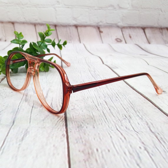1980s large round eyeglasses wide set clear brown… - image 2