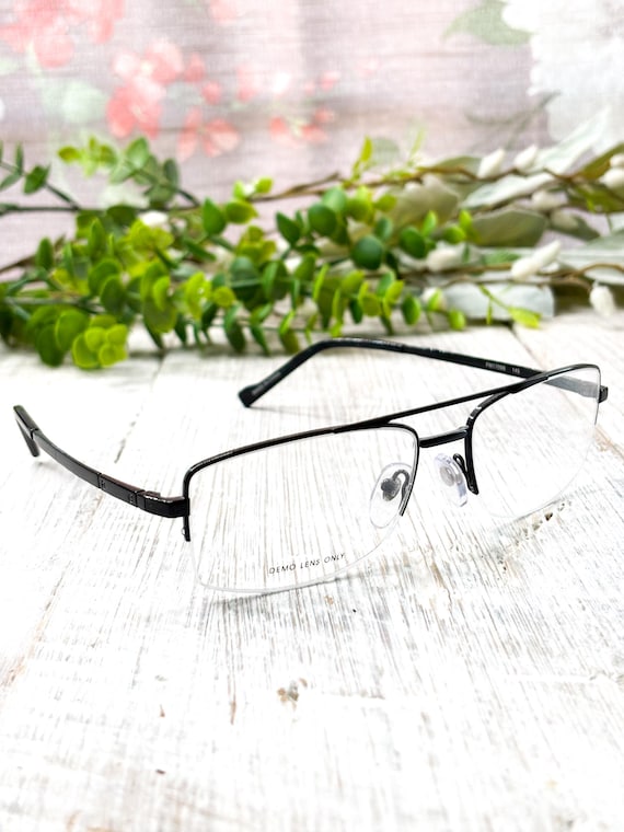 Black Rectangular Semi-Rimless Eyeglass Frames: B… - image 1