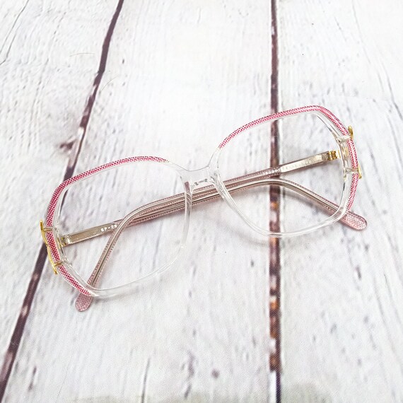 1980s large octagon eyeglasses clear red vintage … - image 5