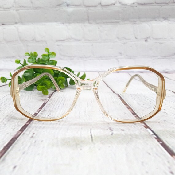 1980s large octagon eyeglasses clear brown vintag… - image 1