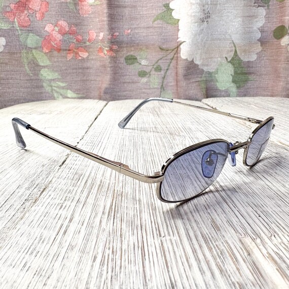 Vintage Rectangular Sunglasses: Blue Lens Silver … - image 2
