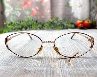Vintage Oval Eyeglass Frames: Satin Gold Tortoiseshell, Unisex 1990s Deadstock