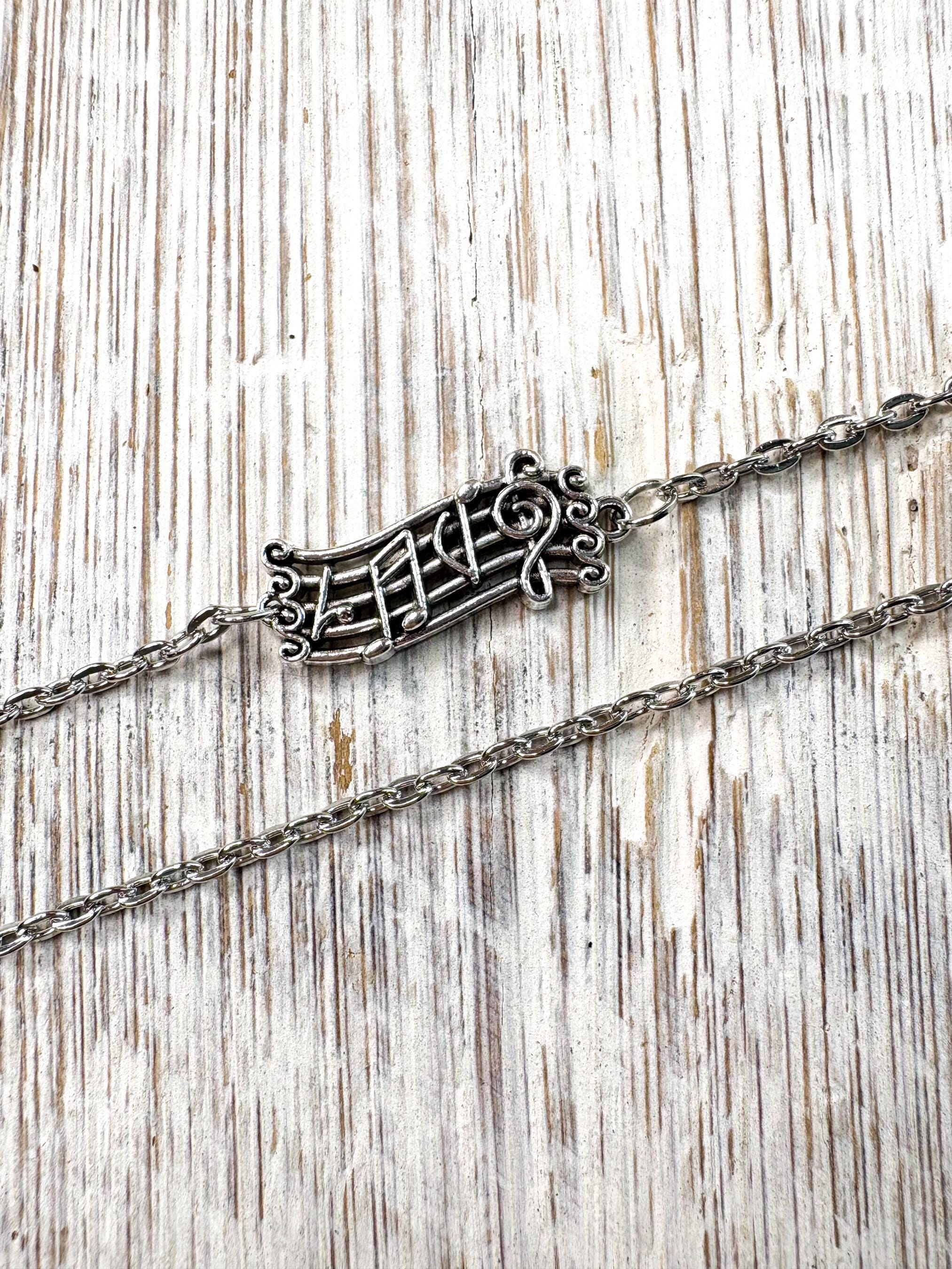 Silver Music Notes Eyeglass Chain: Women's Sunglass Lanyard, Earbuds Holder (27in)