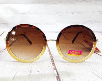 large round rimmed sunglasses vintage NOS gold tortoise sun glasses catherine malandrino