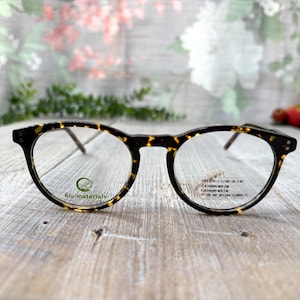 round tortoise-shell eyeglasses frames only deadstock vintage glasses unisex/men/women eyewear fashion accessories eyeglass accessory