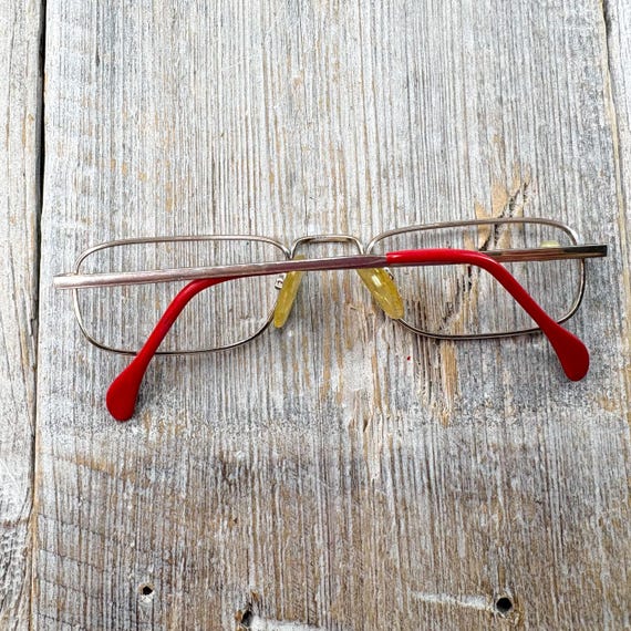 Vintage Rectangle Eyeglass Frames: Red & Gold Met… - image 5