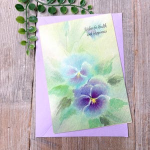 Carte santé et bonheur Un rétablissement rapide Fleurs de pensée violettes pour se sentir mieux bientôt fabriquée aux États-Unis pour elle/femme/fille/maman/mère/ami/collègue