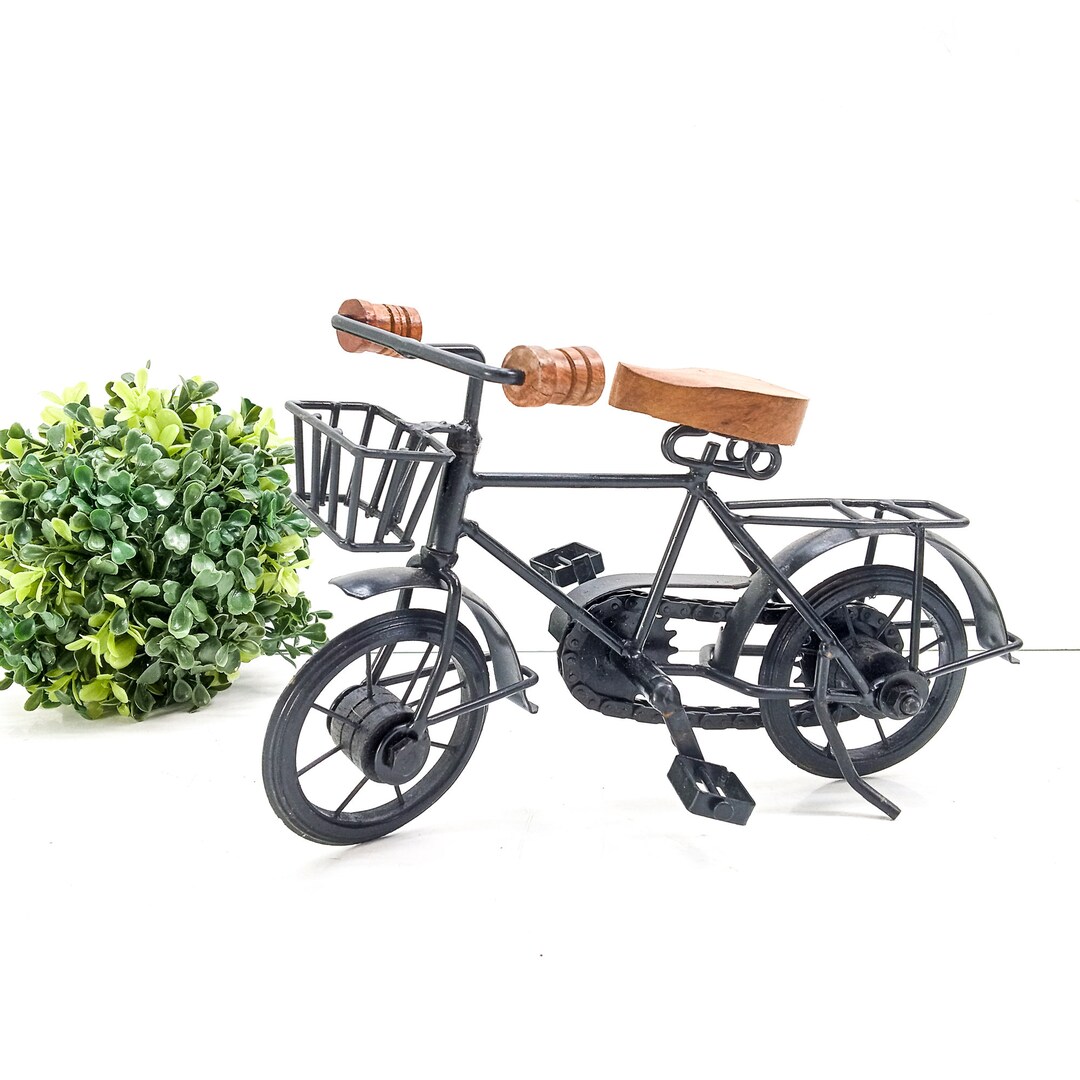 Vintage Miniature Metal Bicycle, Decorative Bike, Metal and Wood