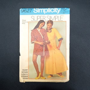 May include: Simplicity sewing pattern number 9627 for a super simple robe in misses' sizes 8-10. The pattern cover features two women wearing the robe in yellow and floral print.