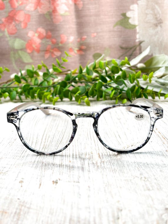 Round Reading Glasses: Black Tortoise-Shell Plast… - image 3
