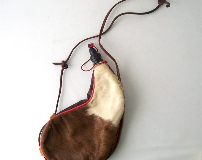 Vintage Water Bag Flask Leather Deer Skin Fur Bladder Rustic Primitive