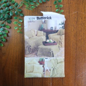 slipcover sewing pattern 3229 butterick slip cover, small sofa, loveseat, chair, ottoman, vintage 2001 diy home decor, one size, uncut